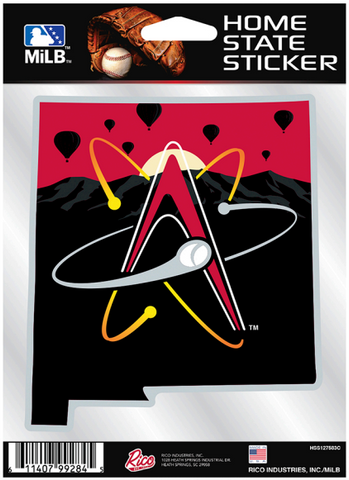Home state sticker with Isotopes on a red and black background.